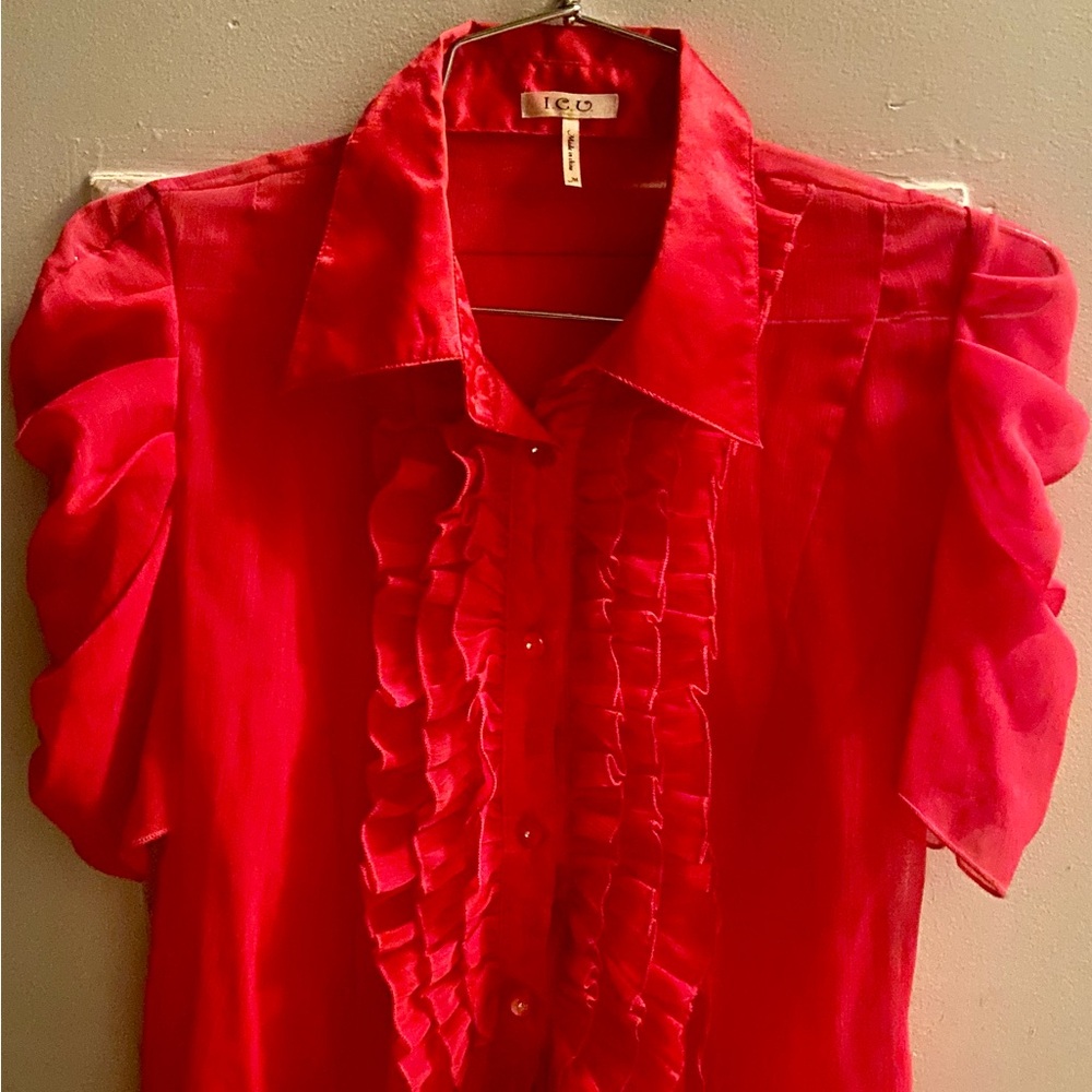 Vibrant Hot Pink Ruffled Blouse